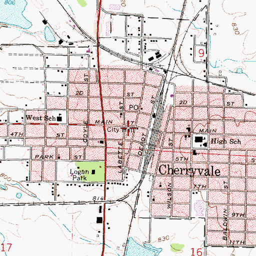 Topographic Map of Cherryvale Fire Department, KS