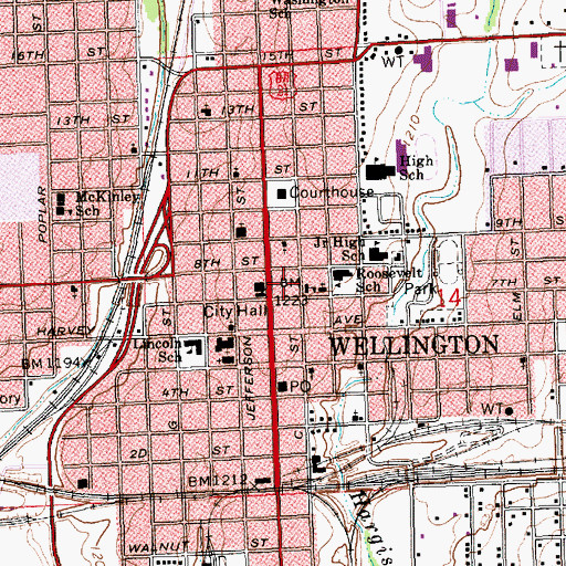 Topographic Map of Wellington Fire and Emergency Medical Services, KS