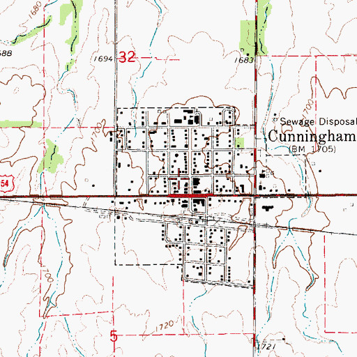 Topographic Map of Cunningham Fire Department, KS