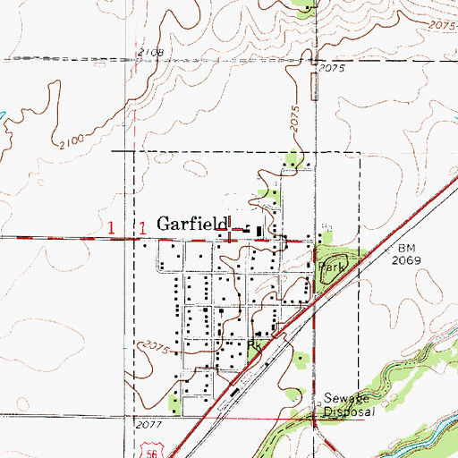 Topographic Map of Garfield Fire Department, KS