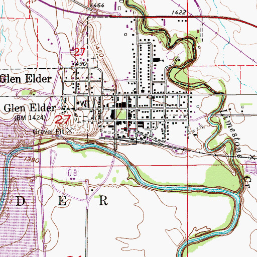 Topographic Map of Glen Elder Fire Department, KS