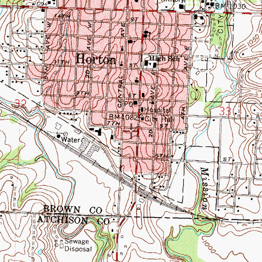 Topographic Map of Horton Fire Department, KS