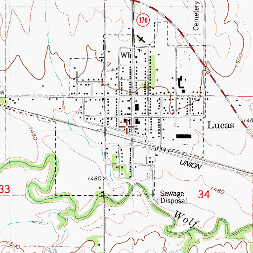 Topographic Map of Lucas Rural Fire District 2, KS