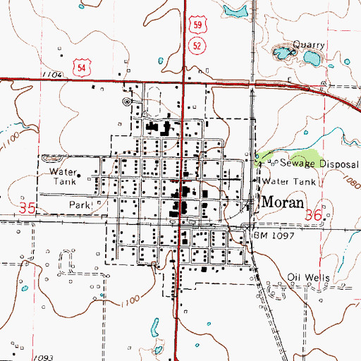 Topographic Map of Moran Fire Department, KS
