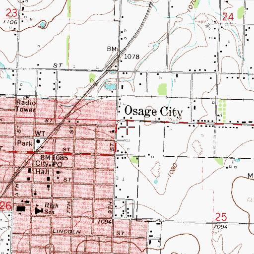 Topographic Map of Osage County Fire District 2 Osage City, KS