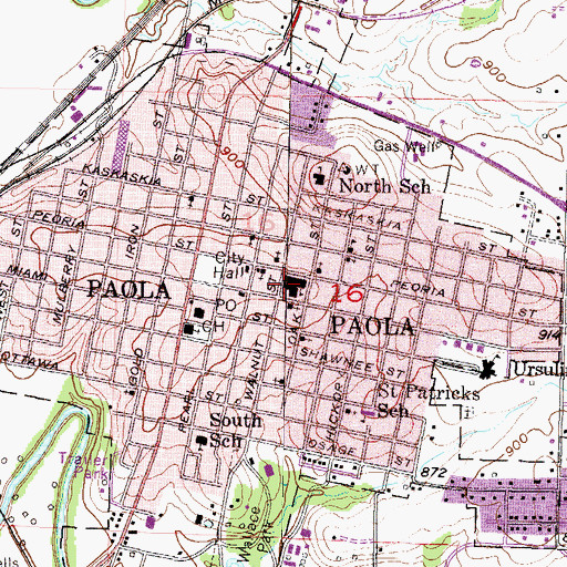 Topographic Map of Paola Fire Department, KS