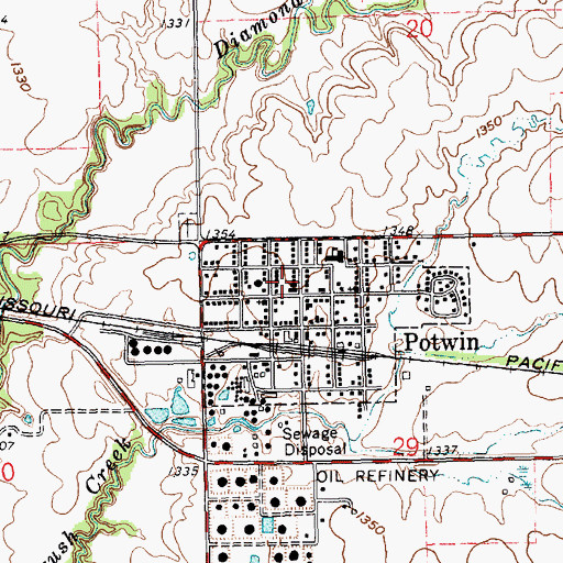 Topographic Map of Potwin - Butler County Fire Department, KS