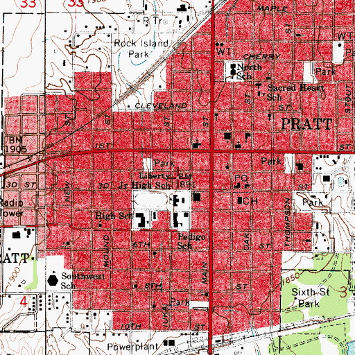 Topographic Map of Pratt City Fire Department, KS