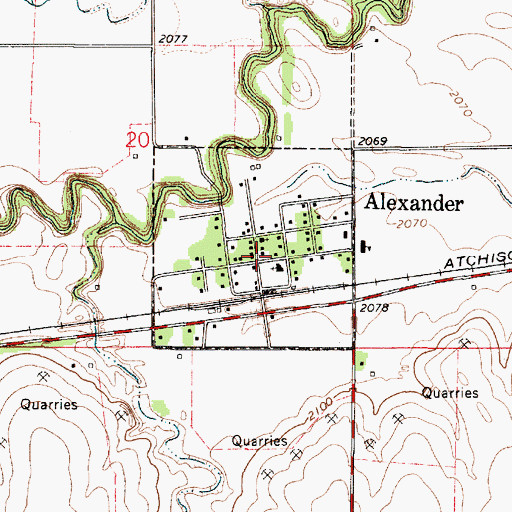 Topographic Map of Rush County Fire District 1 Alexander, KS