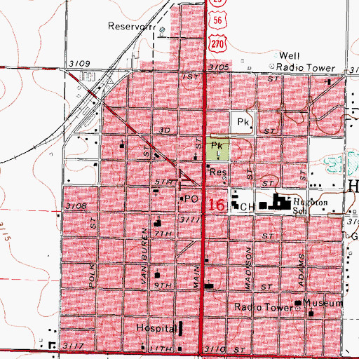 Topographic Map of Stevens County Fire Department Hugoton Station, KS