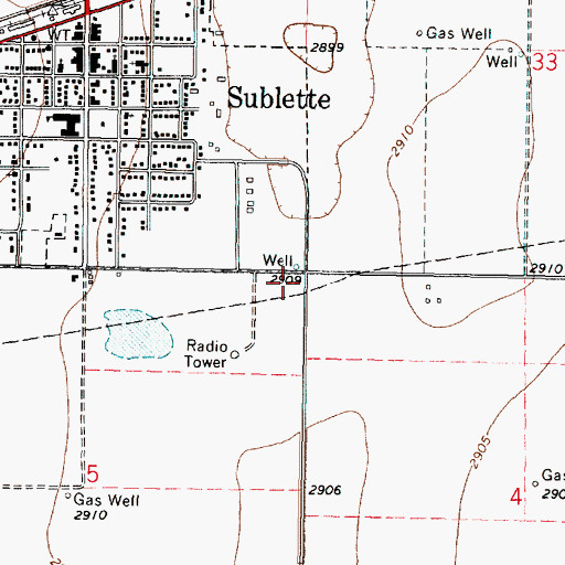 Topographic Map of Haskell Township and Sublette Fire Department, KS