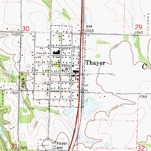 Topographic Map of Thayer Fire Department, KS