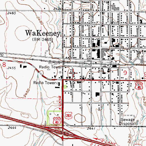 Topographic Map of Wakeeney Fire Department, KS