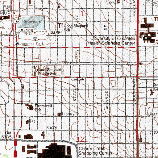 Topographic Map of Sixth Avenue United Church of Christ, CO