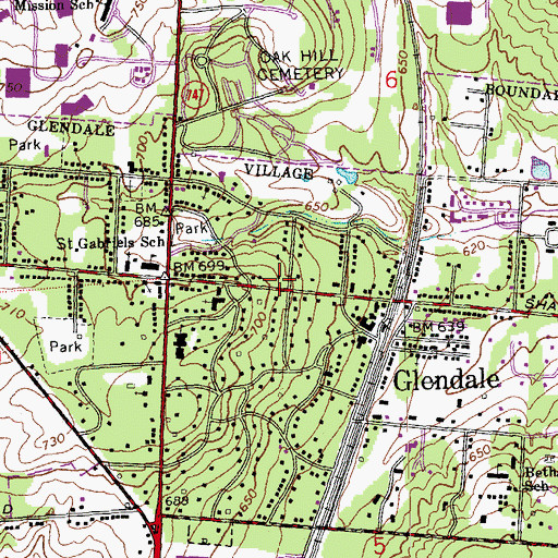 Topographic Map of Glendale Female College (historical), OH