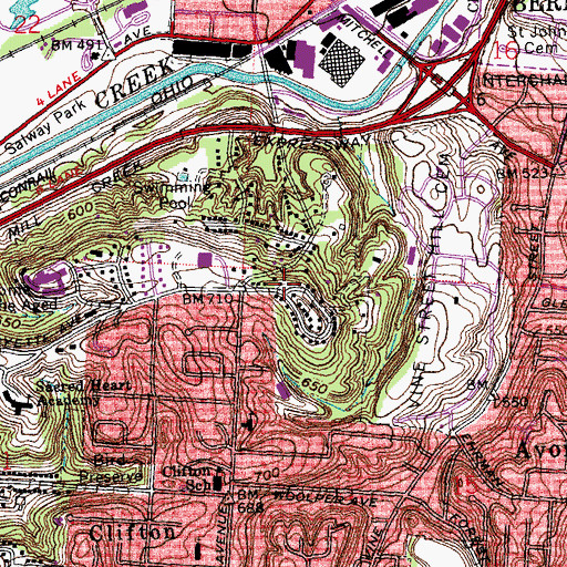 Topographic Map of Greenhills, OH