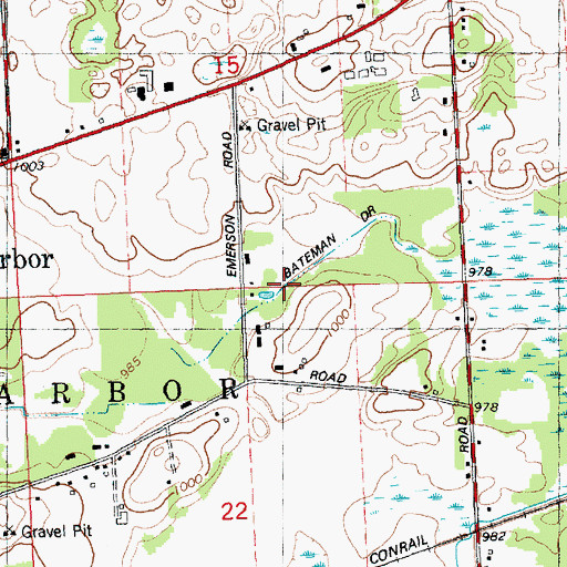 Topographic Map of Bateman Drain, MI