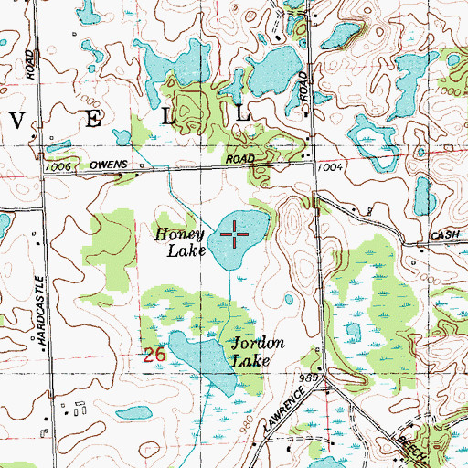 Topographic Map of Honey Lake, MI