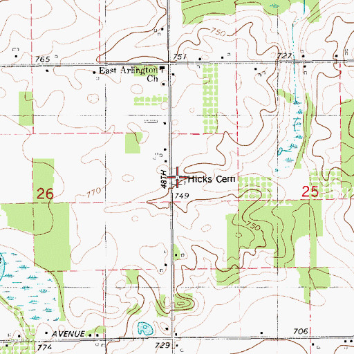 Topographic Map of Hicks Cemetery, MI