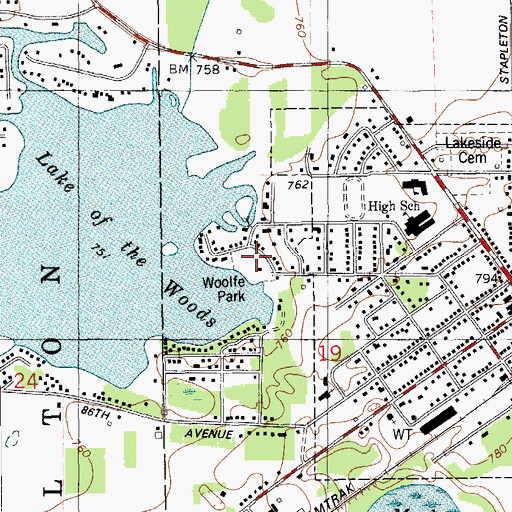 Topographic Map of Woolfe Park, MI
