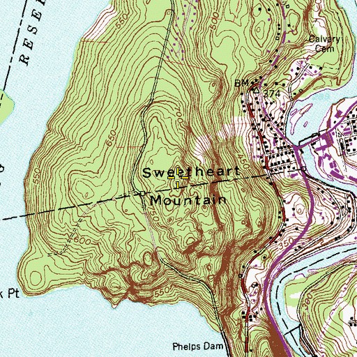 Topographic Map of Sweetheart Mountain, CT