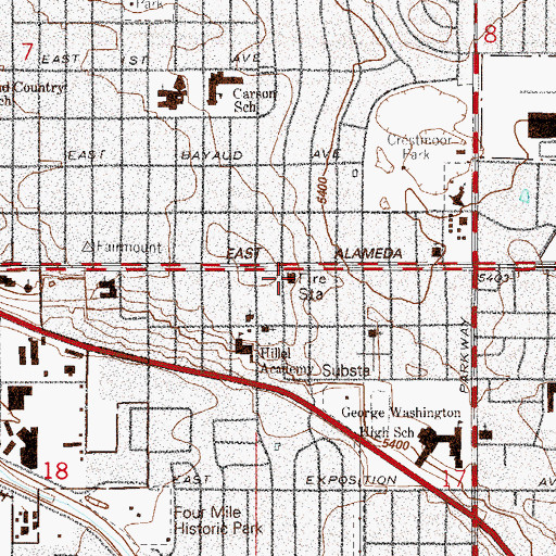 Topographic Map of Denver Fire Department Station 19, CO