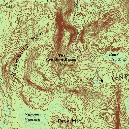 Topographic Map of The Crooed Esses, CT