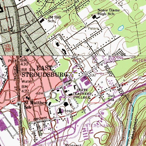 Topographic Map of Hemlock Residence Hall, PA