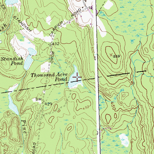 Topographic Map of Thousand Acre Pond, CT