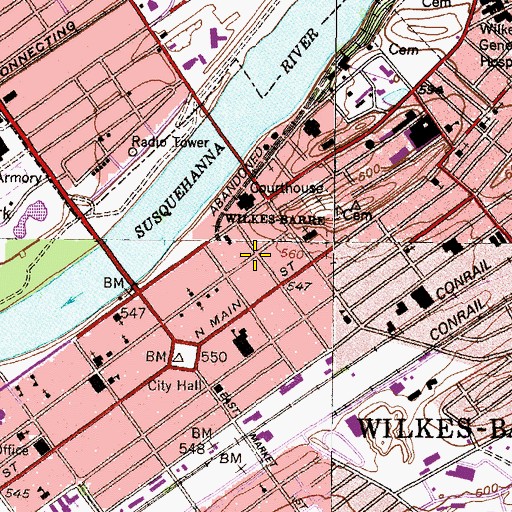 Topographic Map of King's College Chapel, PA