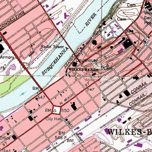 Topographic Map of Marie E Luksic Hall, PA