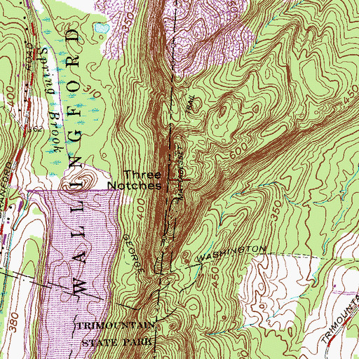 Topographic Map of Three Notches, CT