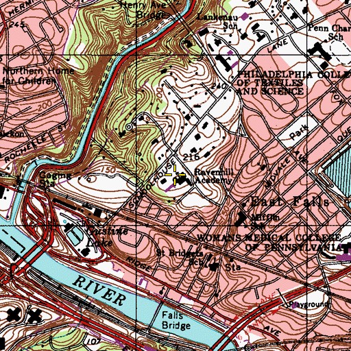 Topographic Map of Ravenhill Mansion, PA
