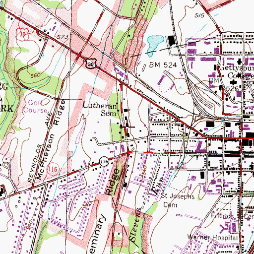 Topographic Map of Schmucker Hall, PA