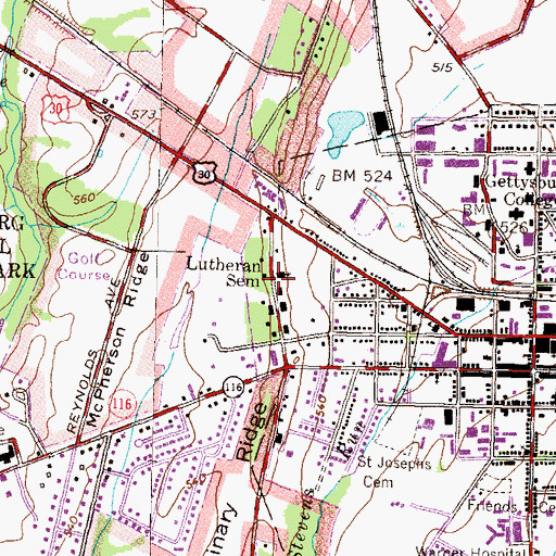 Topographic Map of Seminary Chapel, PA