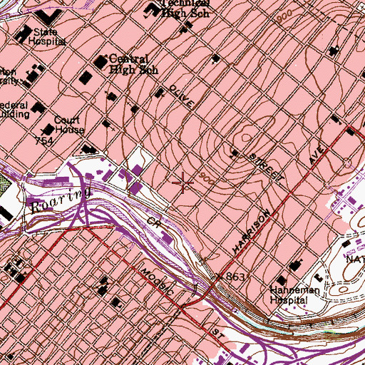 Topographic Map of Ciszek Hall, PA