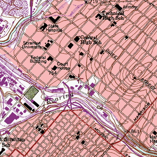 Topographic Map of Scranton Hall, PA