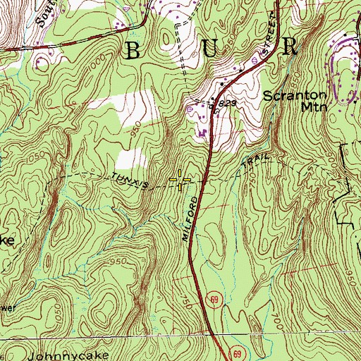 Topographic Map of Tunxis Trail, CT