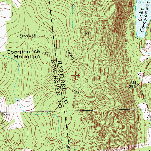 Topographic Map of Tunxis Trail, CT