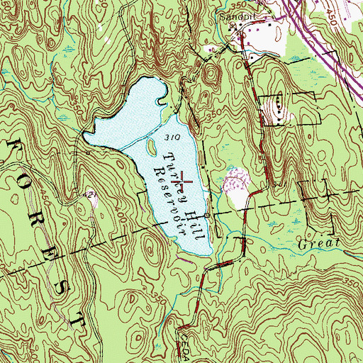 Topographic Map of Turkey Hill Reservoir, CT
