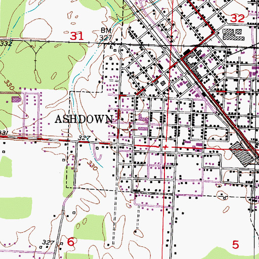 Topographic Map of Ashdown Fire Department Station 2, AR