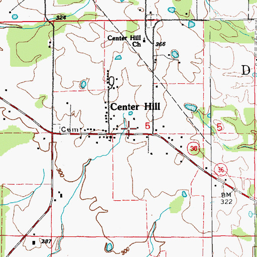 Topographic Map of Center Hill Volunteer Fire Department, AR