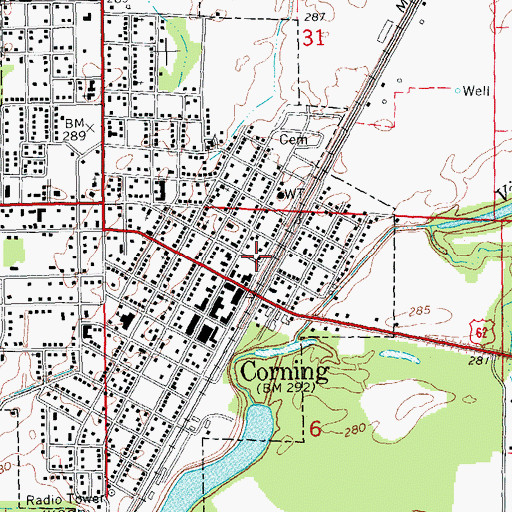 Topographic Map of Corning Volunteer Fire Department, AR