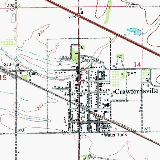 Topographic Map of Crawfordsville Volunteer Fire Station, AR