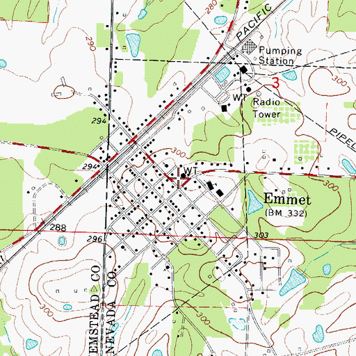 Topographic Map of Emmet Fire Station, AR