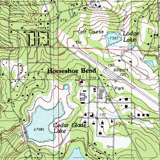Topographic Map of Horseshoe Bend Volunteer Fire Department, AR