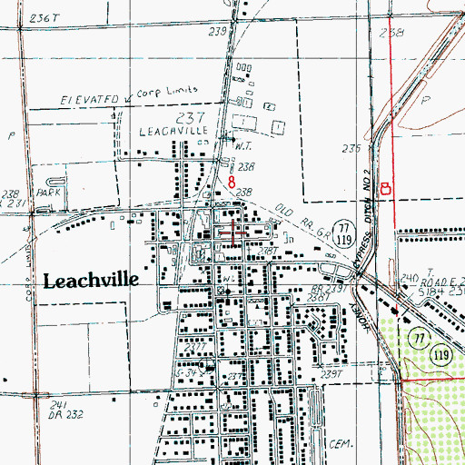 Topographic Map of Leachville Volunteer Fire Department, AR