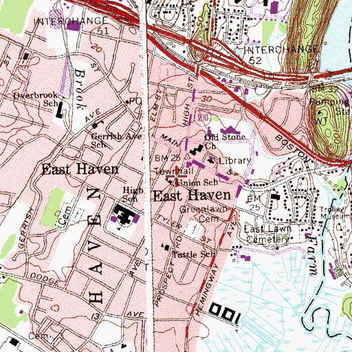 Topographic Map of East Haven Academy, CT