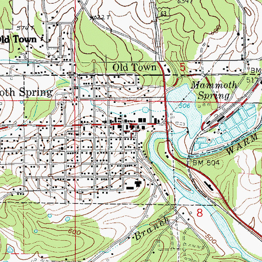 Topographic Map of Mammoth Springs Volunteer Fire Station, AR