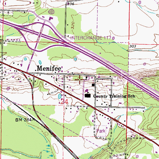 Topographic Map of Menifee Fire Station, AR